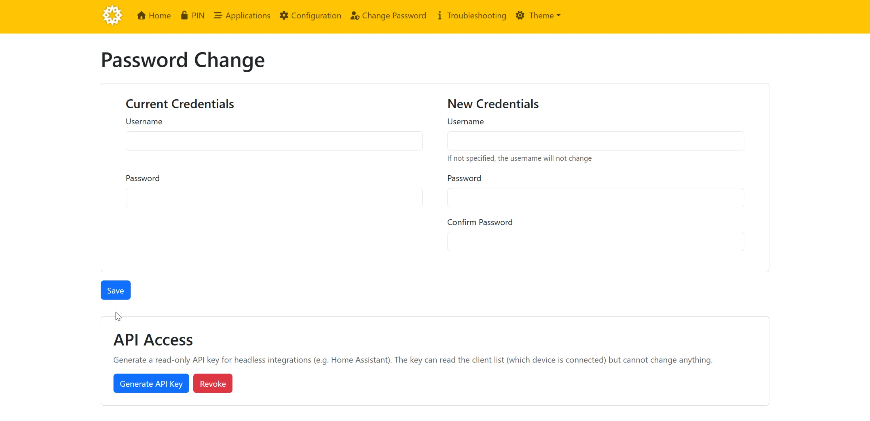 Apollo's settings page showing the new API Access panel with Generate and Revoke buttons